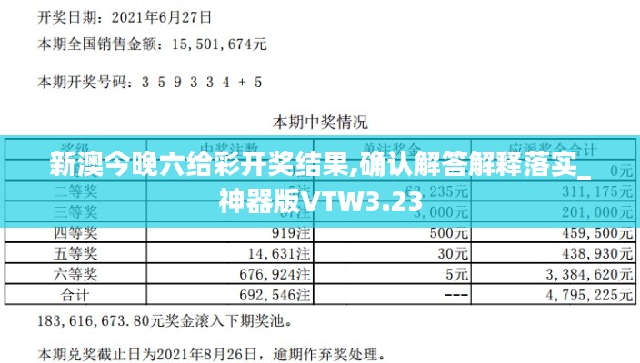 新澳今晚六给彩开奖结果,确认解答解释落实_神器版VTW3.23