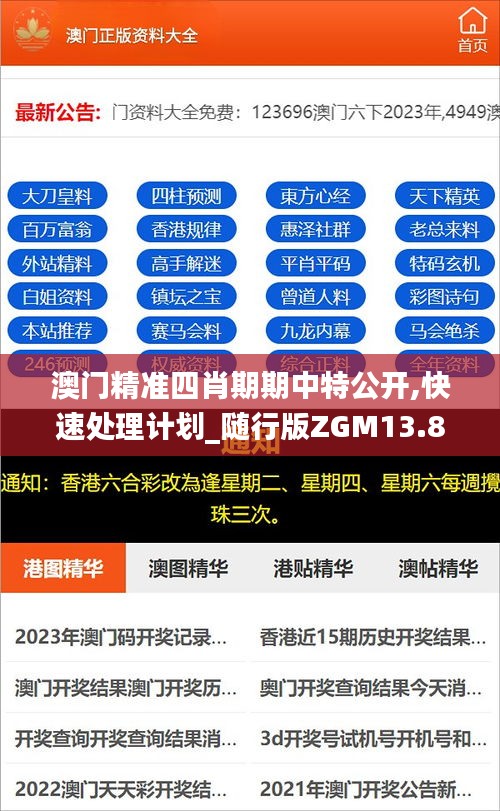 澳门精准四肖期期中特公开,快速处理计划_随行版ZGM13.8