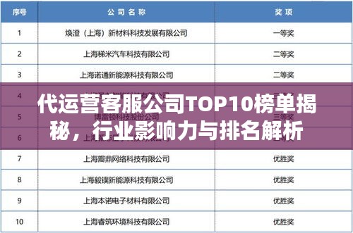 代运营客服公司TOP10榜单揭秘，行业影响力与排名解析