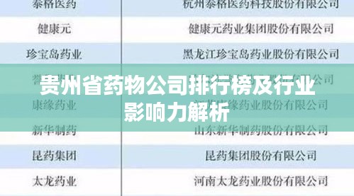 贵州省药物公司排行榜及行业影响力解析