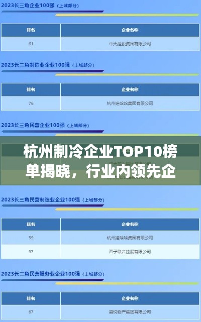 杭州制冷企业TOP10榜单揭晓，行业内领先企业排名