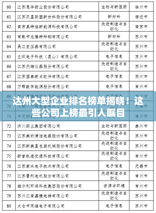 达州大型企业排名榜单揭晓！这些公司上榜最引人瞩目
