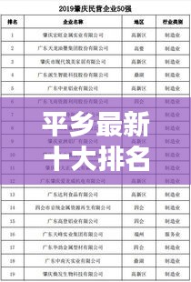 平乡最新十大排名榜单揭晓！